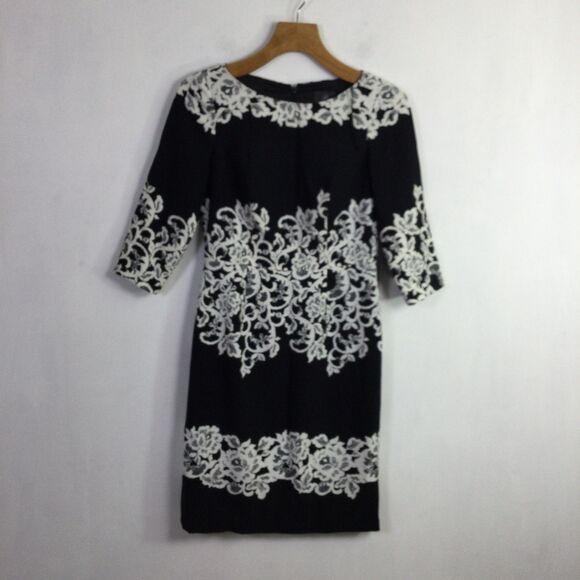 Adrianna Papell Womens Fitted Placed Printed Lace Dress Black White Size 6 NWT - Picture 5 of 16
